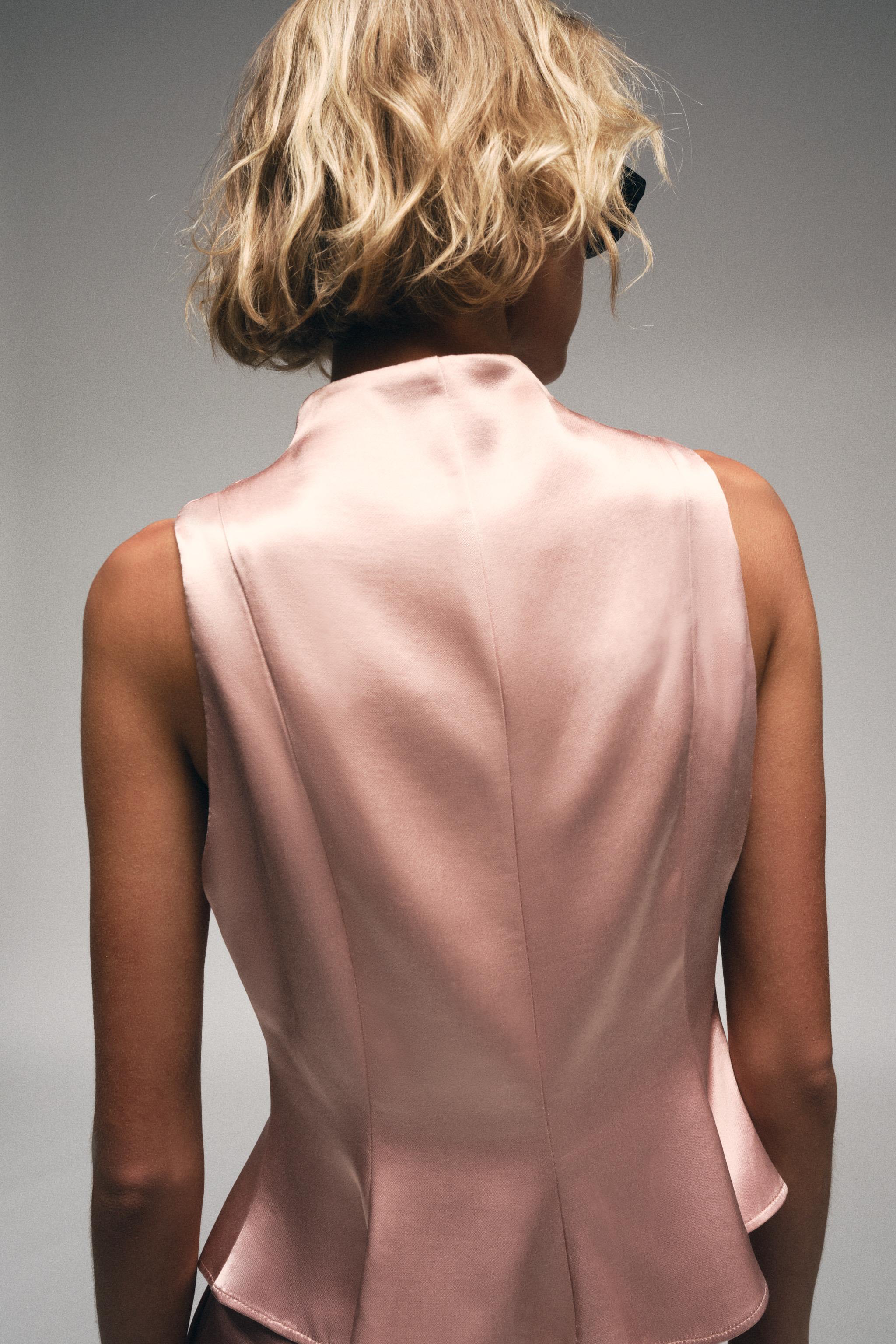 JEWEL BUTTON SATIN EFFECT TOP